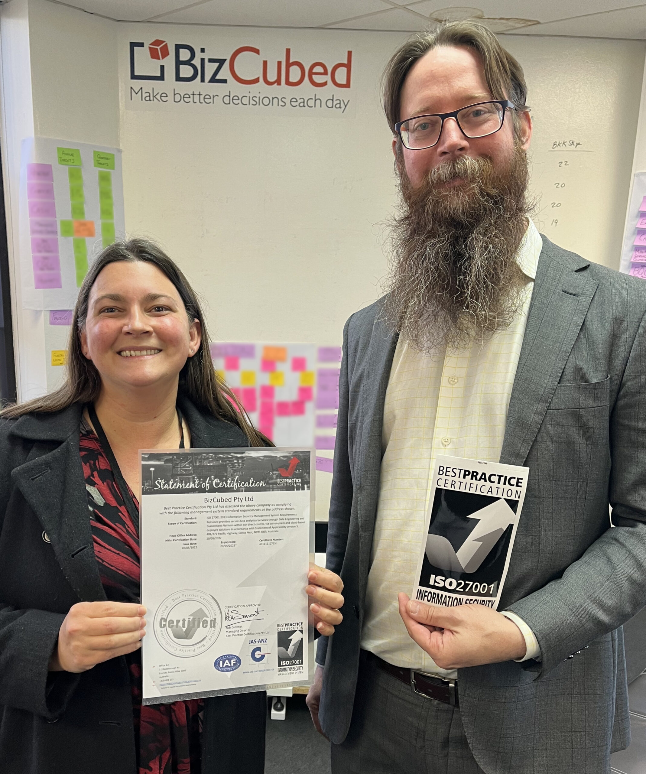 Owners Rebecca and Zachary Zeus hold ISO27001 Certificates